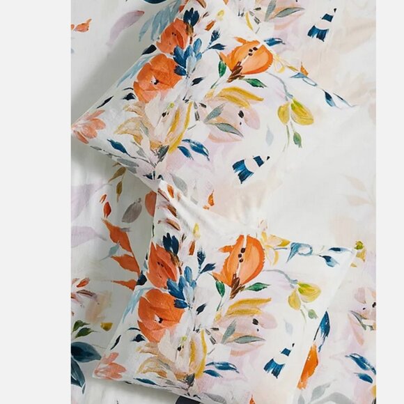 2 Anthropologie Bryony Cotton Slub Printed Euro Sham Pillow Shams Floral 26" NWT - Picture 4 of 5